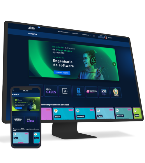 Site Alura nas plataformas de computador e celular